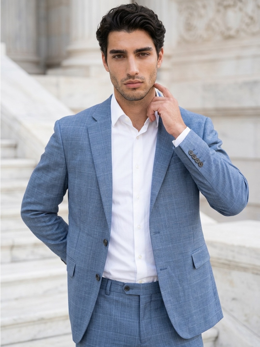 Stafford Light Blue Windowpane Suit - Modern Tailored Jacket